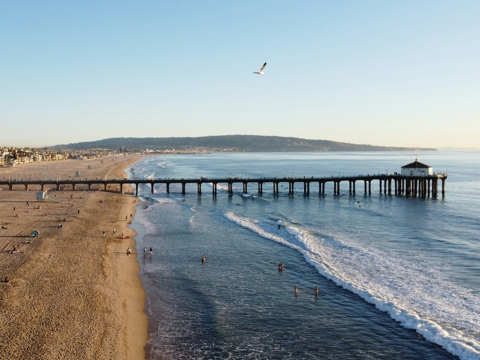 Manhattan Beach Pier and the South Bay coastline, with Palos Verdes beyond